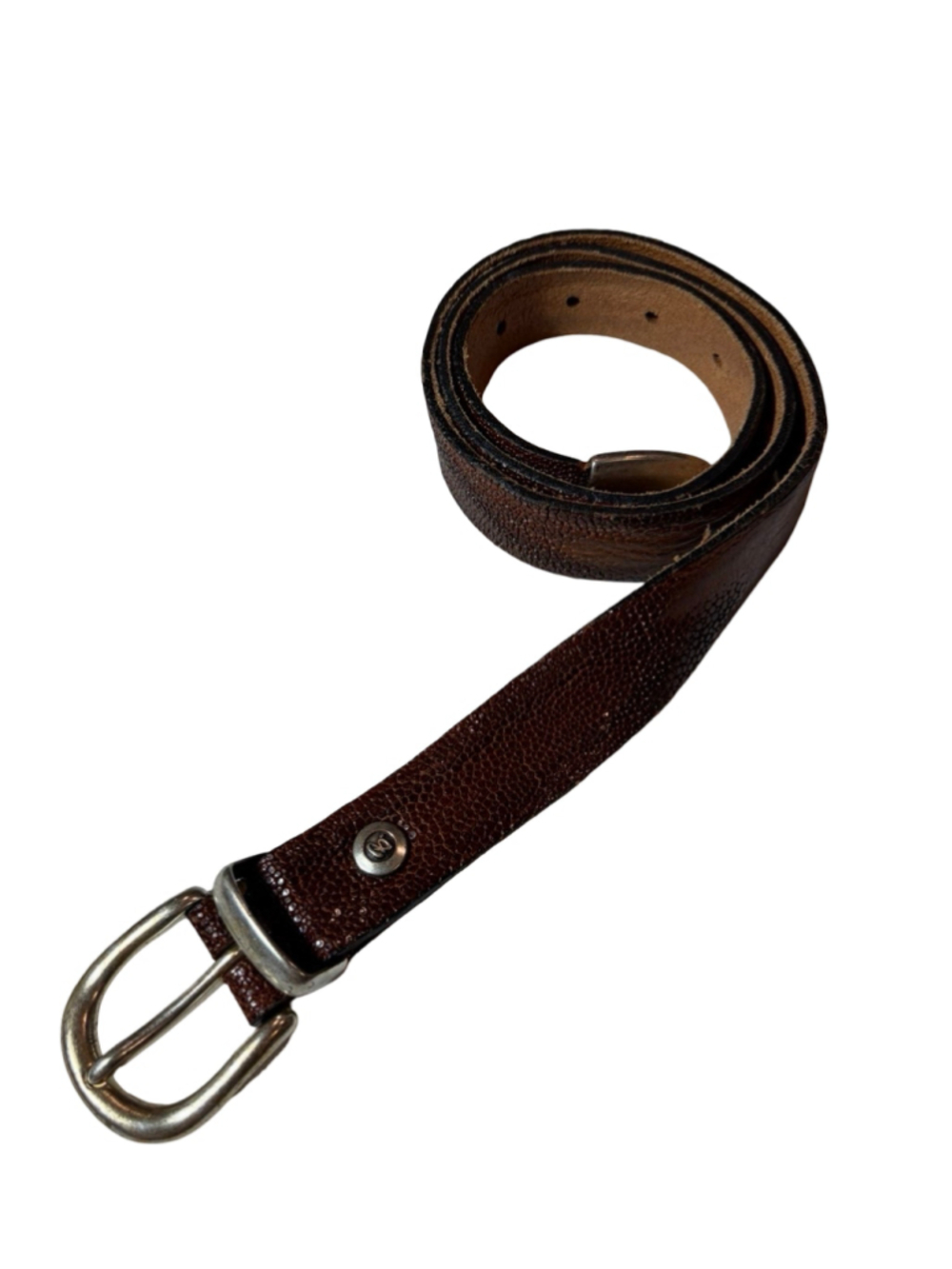 b.belt Brown Textured Leather Belt Small 85 Handmade Germany Silver Tone Buckle